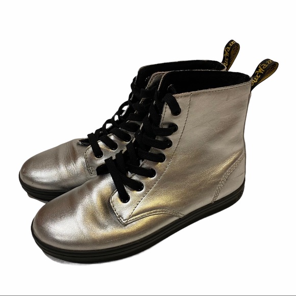 Dr. Martens Shoes - Dr. Martens Leyton 7-Eye silver metallic boots